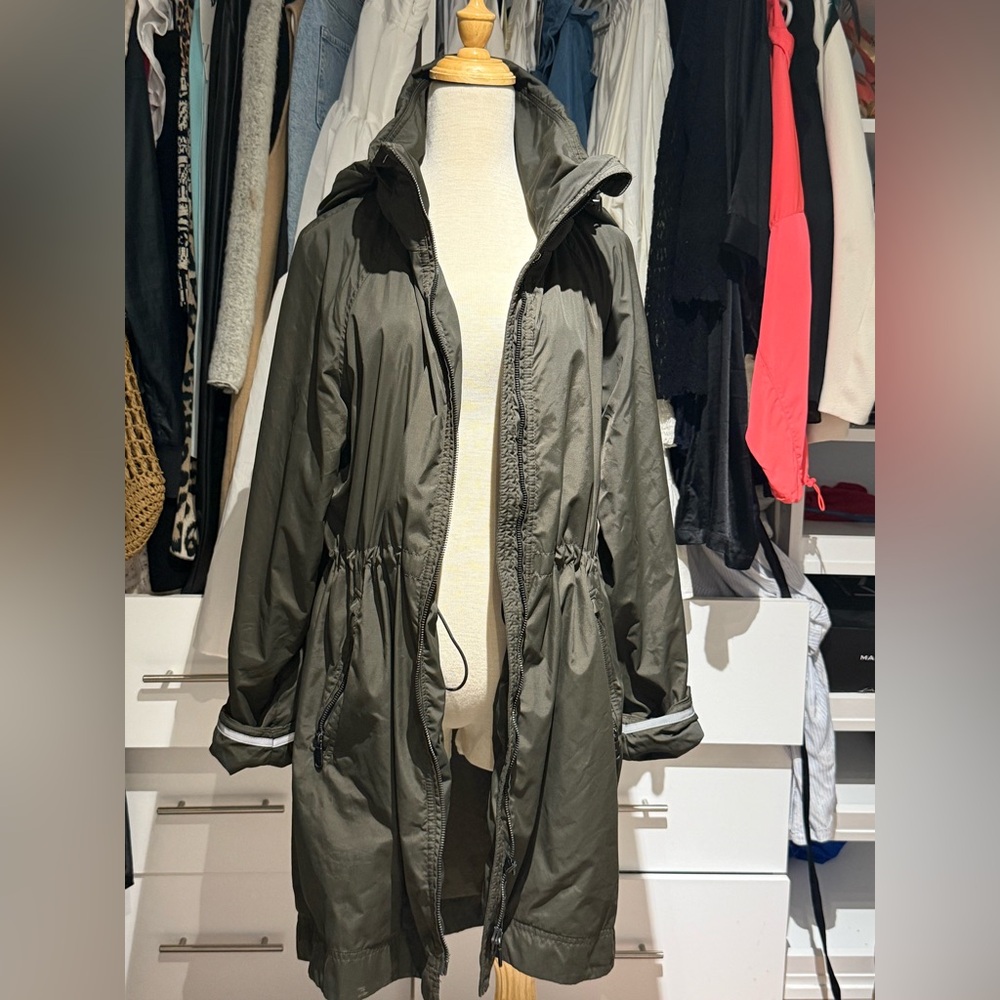 Babaton Green Utility Jacket with Hood and Drawstring Waist